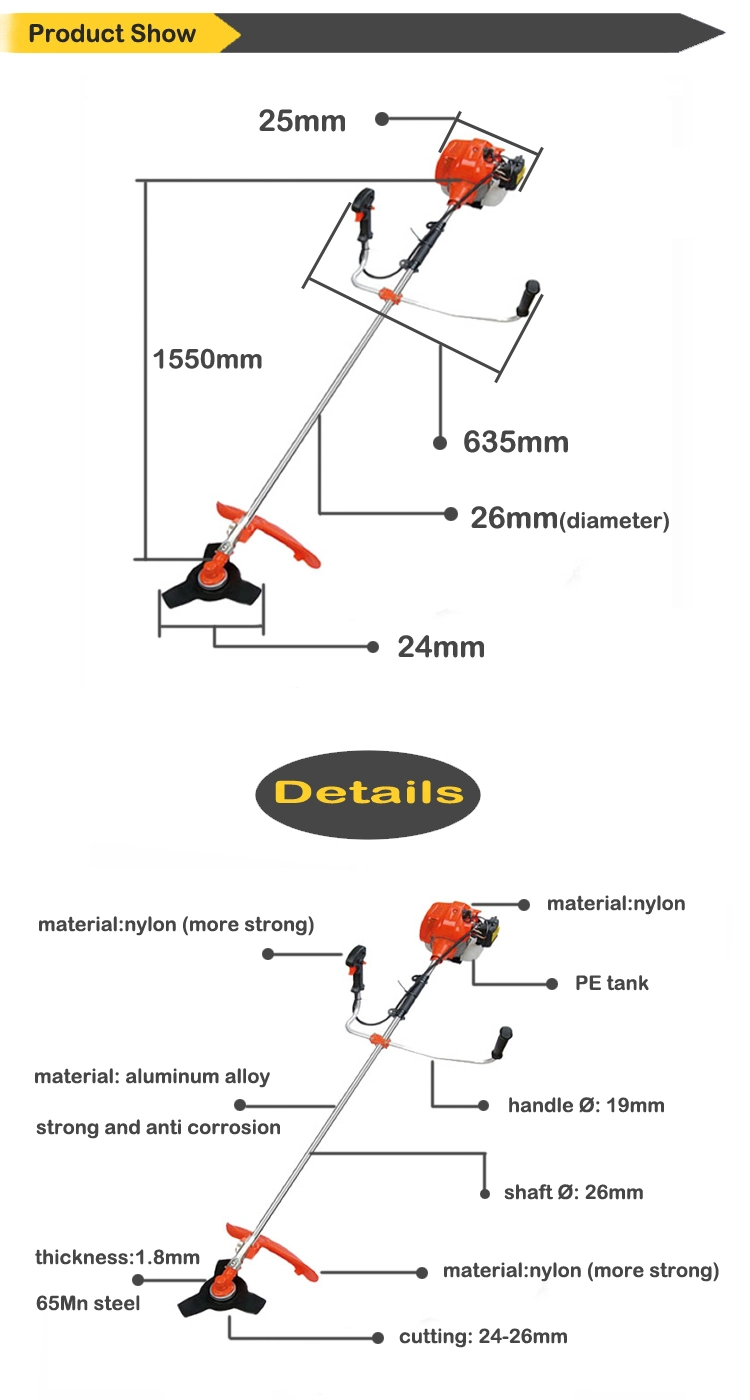 Best Price Brush Cutter Metal Blade 52cc Portable Gasoline Grass Cutter