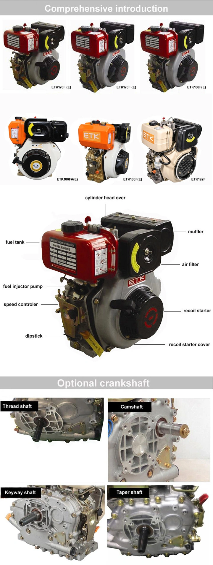 7HP Diesel Engine with Easy Cold Starting (Electric Start)