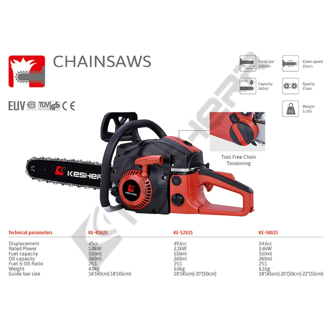 Hot-Selling Cordless 45cc/52cc/58cc Petrol/Gasoline Chainsaw/Chain Saw with CE, GS and Euv Certification