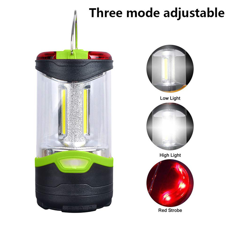 Rechargeable Camping Lantern with Red Warning Light and Hook for Camping, Hiking, Night Walking, Emergency Use