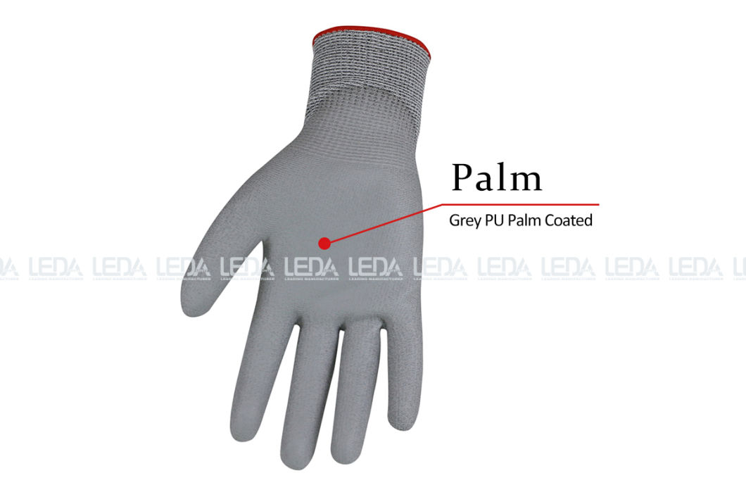 Cut Level B Industrial Yarn/Glass Fiber Shell PU Palm Coated Safety Gloves