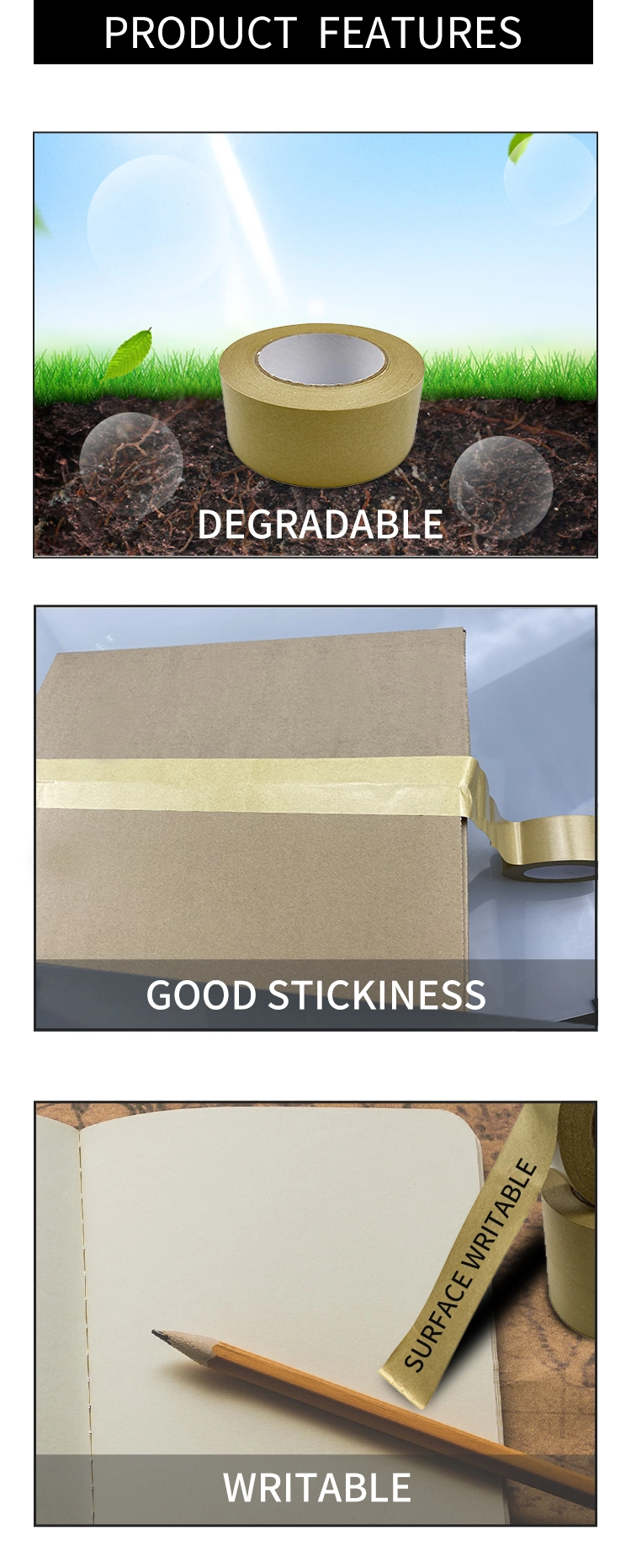Without Environmental Pollution Water Activate Kraft Tape Tape Reinforced Gummed Paper Tape