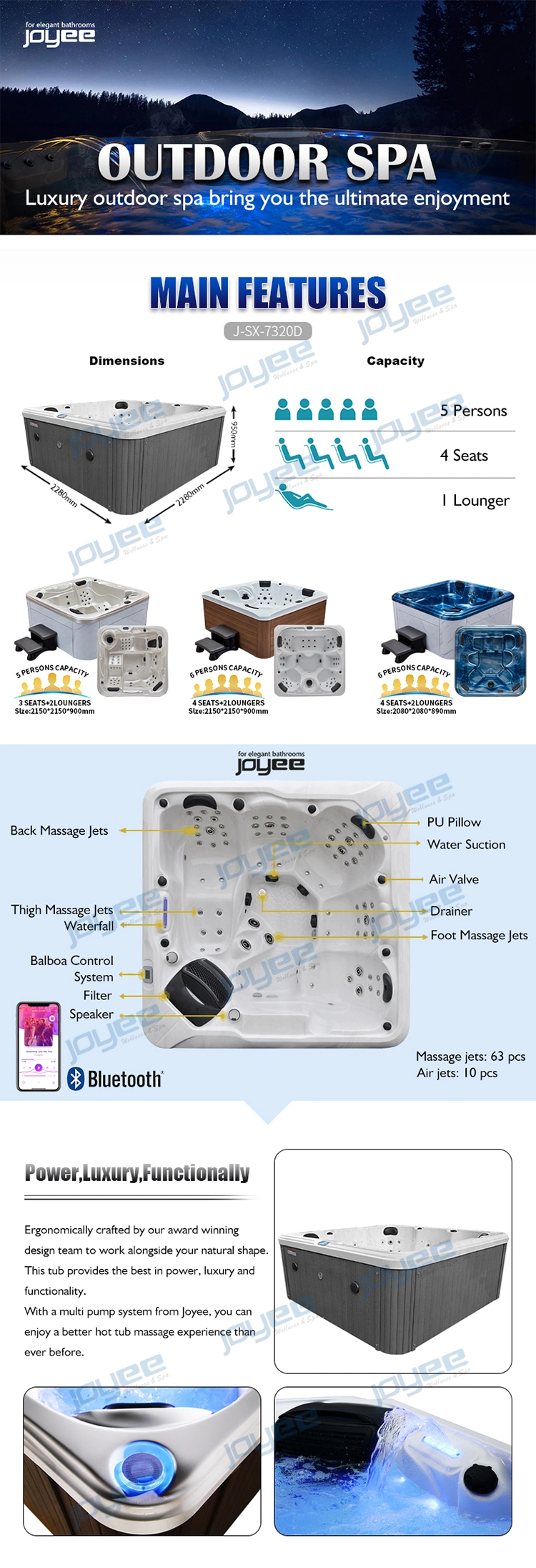 Joyee High Quality Balboa SPA Hydro Cold SPA Hot Tub with Filter