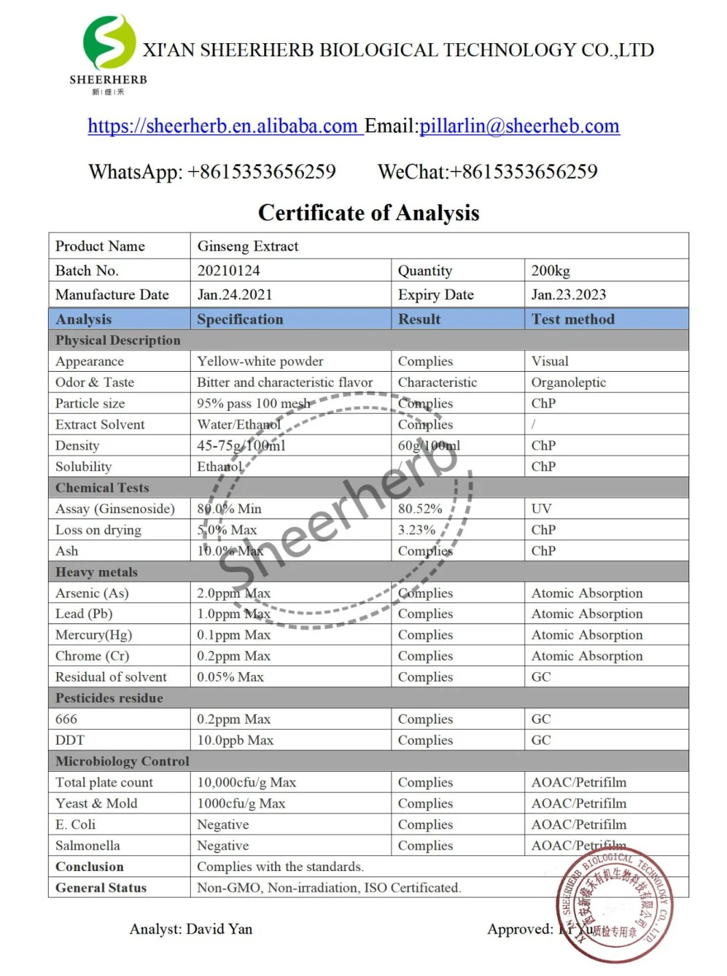 Sheerherb Top Quality Herbal Extract Ginsenoside10%~80% Panax Ginseng Root Extract