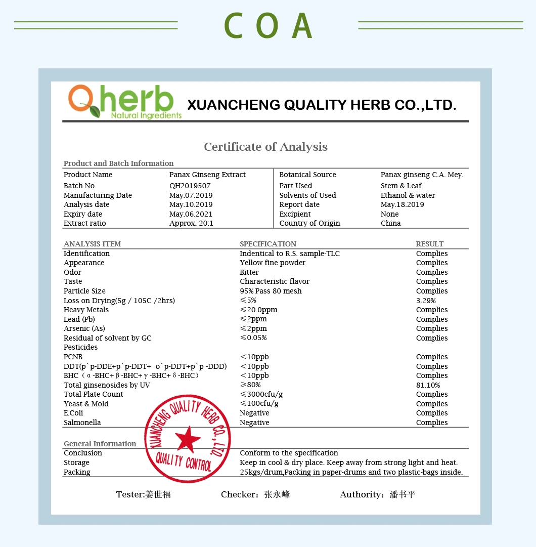 Factory Supply 80% UV Panax Ginseng Extract