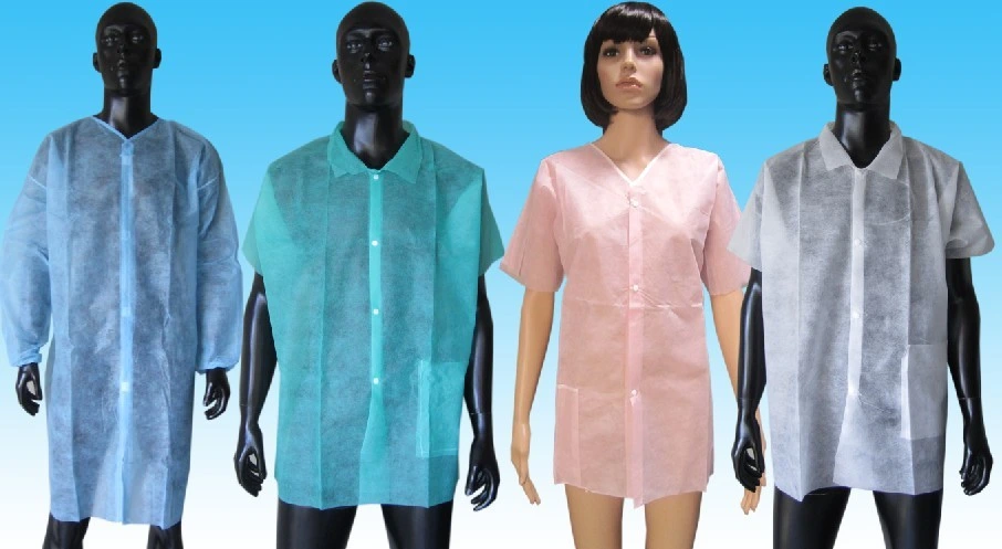 Cheap Nonwoven Polypropylene Lab Coats, Protecting Smock Gown, Medical Disposable Coats
