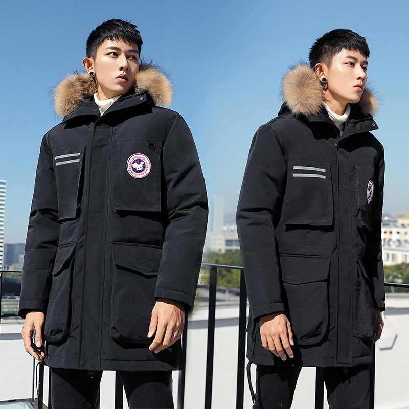Winter Mens Fashion Thick Warm Hooded Coat Long Puffer Jackets with Fur Hood