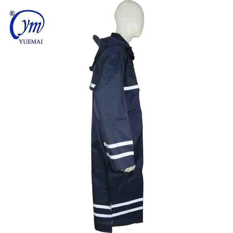 Dark Green Long Military Raincoat with Reflective Strip and Logo