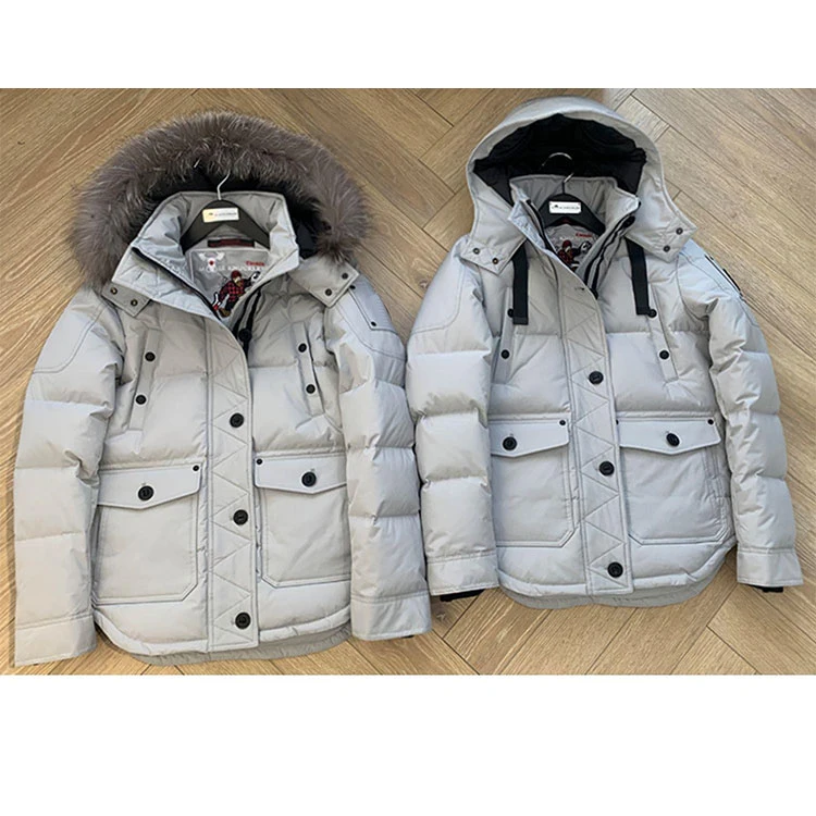 Best Sell Winter Mens Women Heavy Windbreaker Duck Puffer Goose Down Jacket with Fur Hood