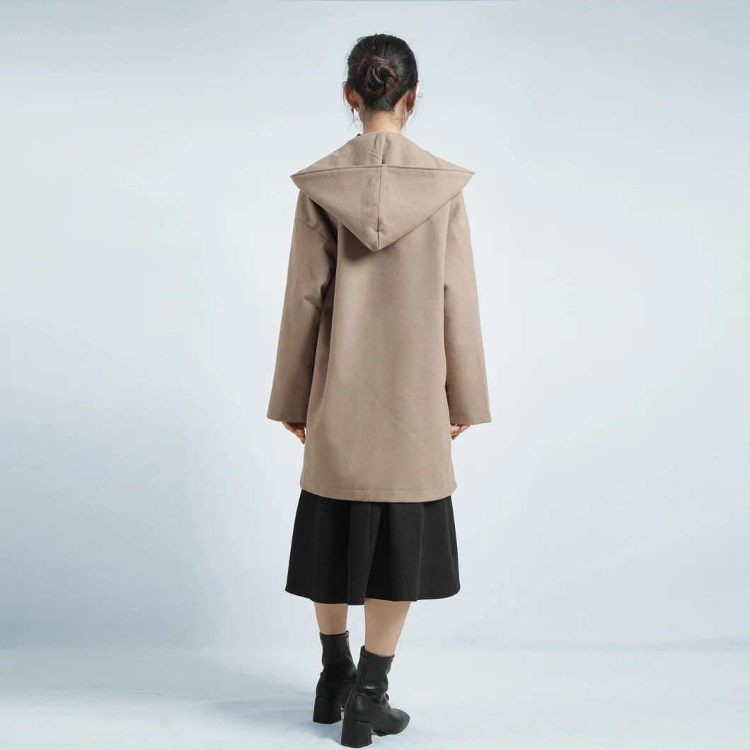 Winter Jacket Women's Clothing Bottonless Woolen Coat with Hood