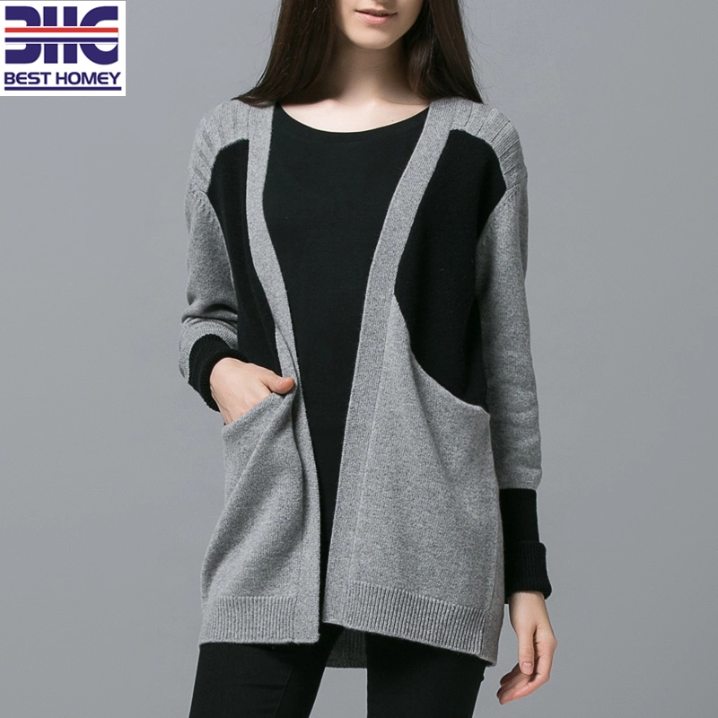 Best Homey Women Placket Jacquard Gray Cardigan