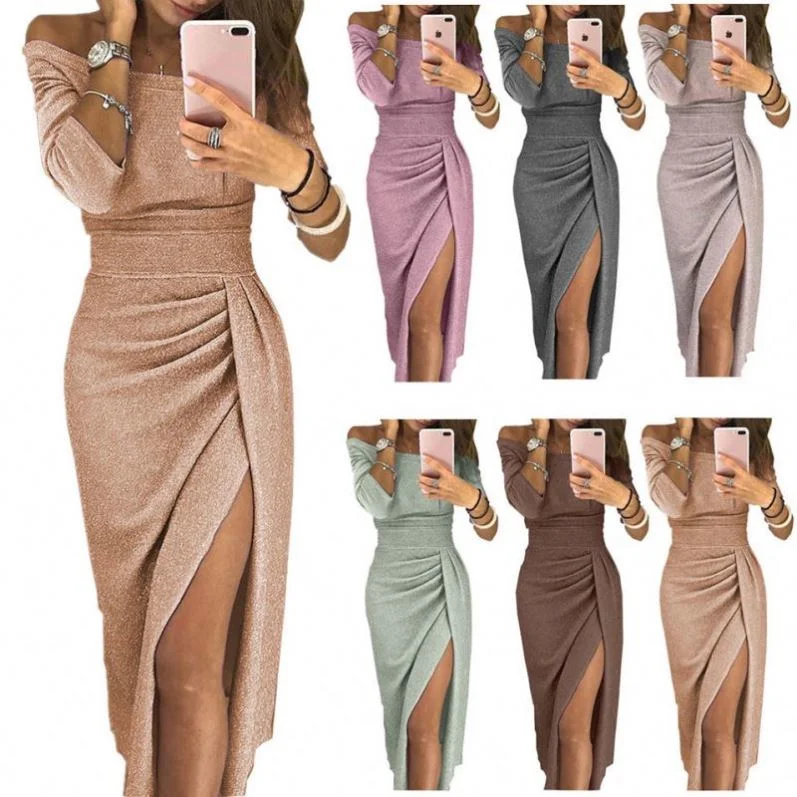 Dresses Wholesale Womens Clothing Online Clothes Shopping Long Sleeve off Shoulder Dress