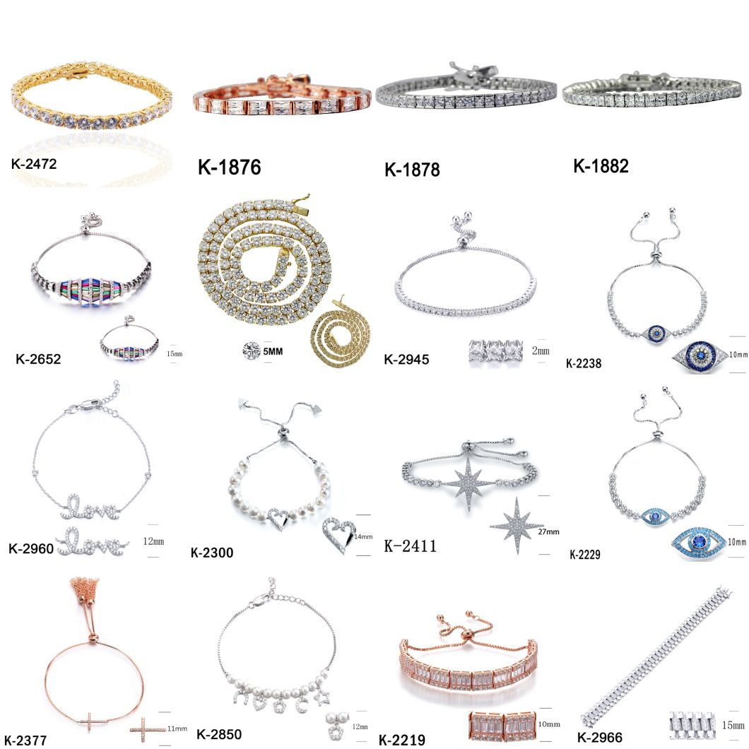 Factory Wholesale Silver or Brsss Womens Fashion Jewellery Design Cubic Zirconia Bracelets