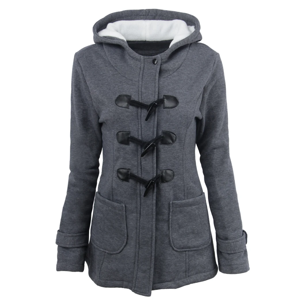 Women's Horn Button Outwear Women's Padded Hooded Jacket Cotton Coat