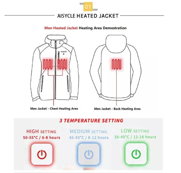 Womens Battery Heated Woolen Down Jacket with Detachable Hood 5V Battery Heated Padded Jacket