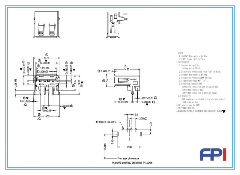 Wall Sockets USB&#160; &#160; Af 2.0 DIP Type&#160; Female Sockets