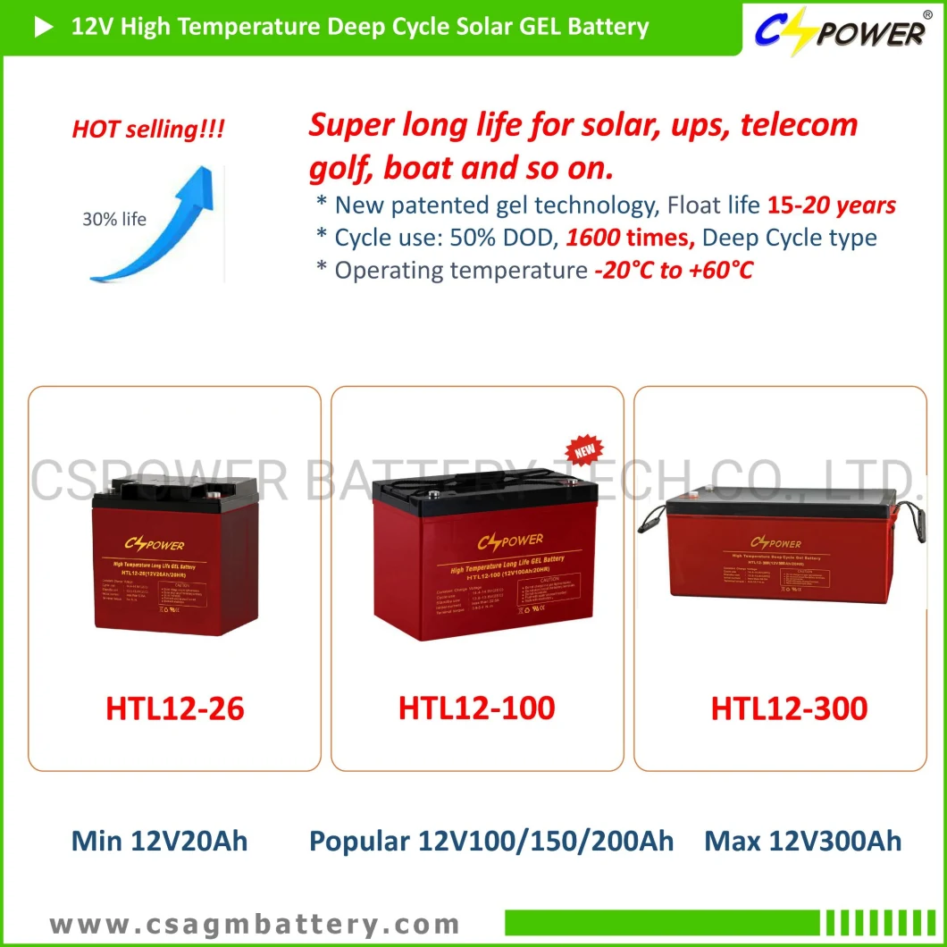 Cspower Battery 12V200ah Best Price Long Life Storage Gel Battery Bts/Solar/Golf Cart/Power Tool