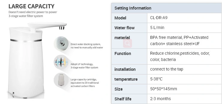 Countertop Drinking Water Filter System, Activated Carbon Filter Portable Water Purifying System.