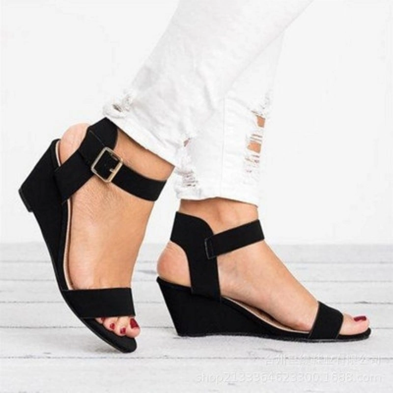 Women's Buckle Slingback Platform Low MID Wedge Heeled Sandals Esg13404