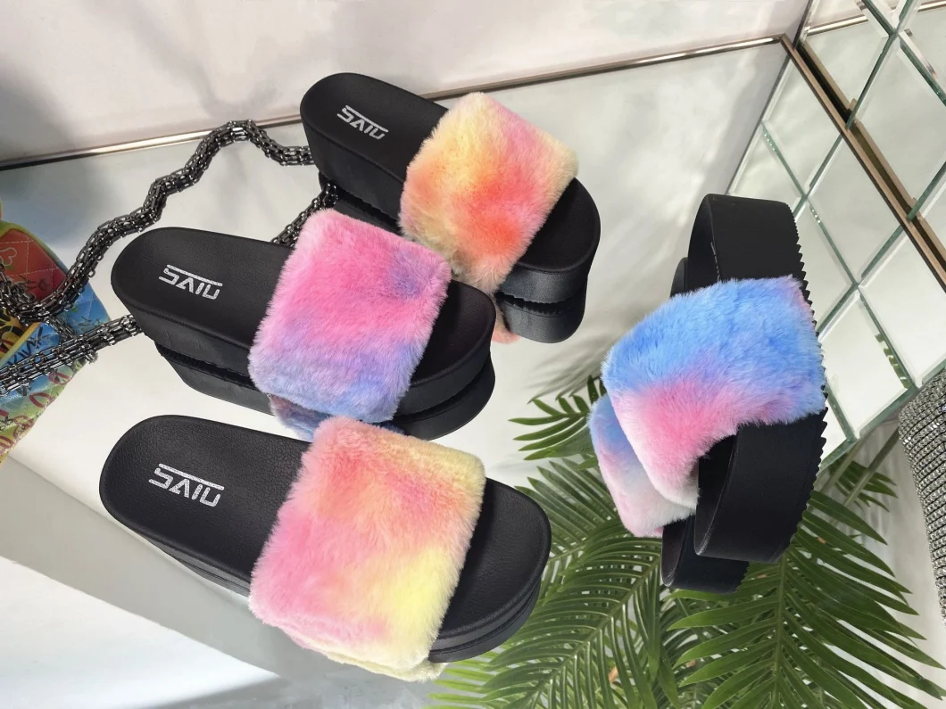 Custom Own Logo Fashion Sandals with Thick Bottom Wholesale Fur Slippers