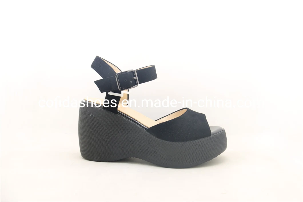 European High Heels Wedge Leather Sandals for Fashion Ladies