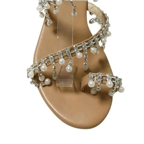 Roman Pearl Sandals Handmade Beaded Flat Sandals