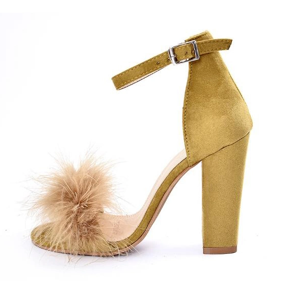 Women Summer High Heel with Fur Fashion Chunky Heel Sandals