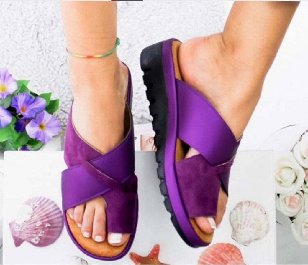 Women Crisscross Clip Toe Slip-on Bunion Corrector Platform Sandals, Non-Slip Ladies Sandal Summer Wedge Sandals, Low-Heeled Orthopedic Slipper Esg13833