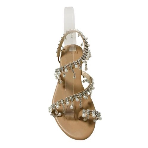 Roman Pearl Sandals Handmade Beaded Flat Sandals