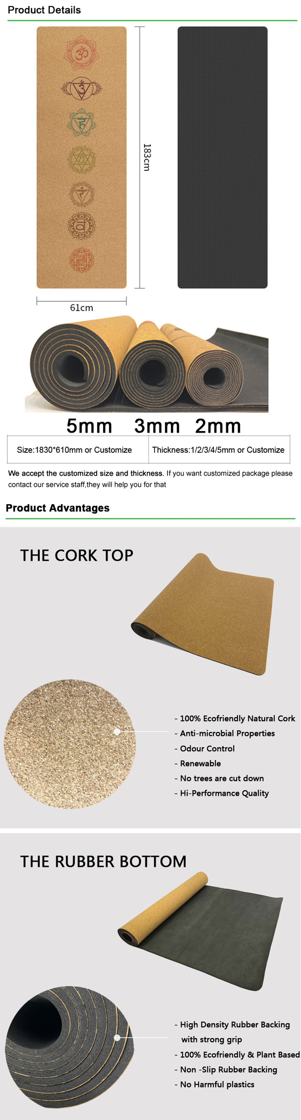 Eco Friendly Printed Natural Tree Rubber Sweat Absorbing Cork Yoga Mat