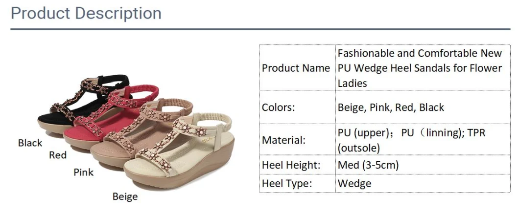 Fashionable and Comfortable New PU Wedge Heel Sandals for Flower Ladies