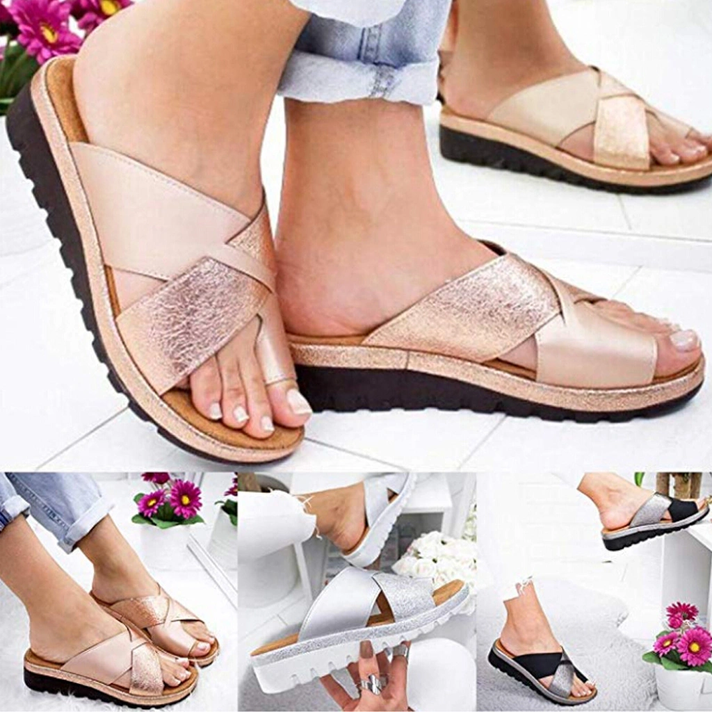 Women Crisscross Clip Toe Slip-on Bunion Corrector Platform Sandals, Non-Slip Ladies Sandal Summer Wedge Sandals, Low-Heeled Orthopedic Slipper Esg13833