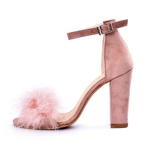 Women Summer High Heel with Fur Fashion Chunky Heel Sandals