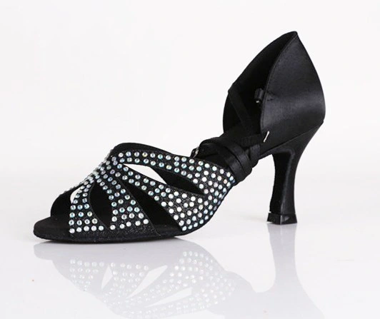 New Sandal for Women Black Rhinestone High Heeled with Heels Wrapped Latin Tango Jazz Dancing Shoes