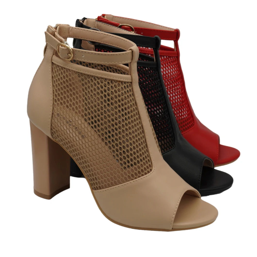 New Fashion Best-Selling Thick Heel Fish Mouth Women Shoes Breathable Mesh High Heel Sandals