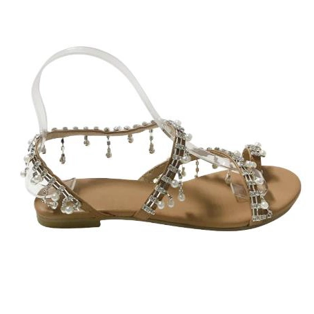Roman Pearl Sandals Handmade Beaded Flat Sandals