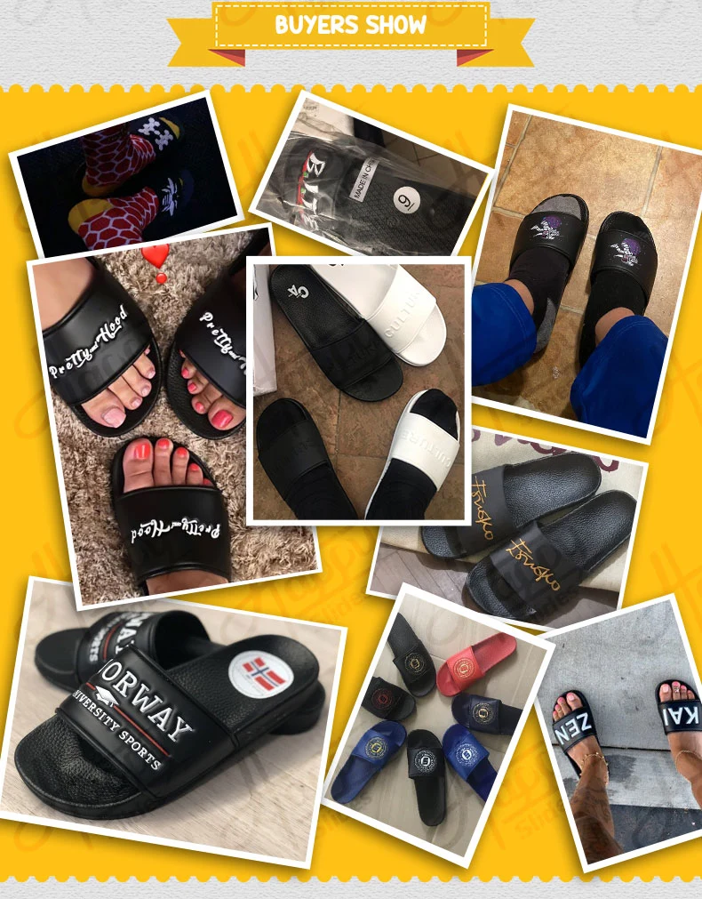 Happyslides Custom Logo Sandals China Designers Slippers, Custom Fashion Rubber Sandals Black Slipper Wholesale