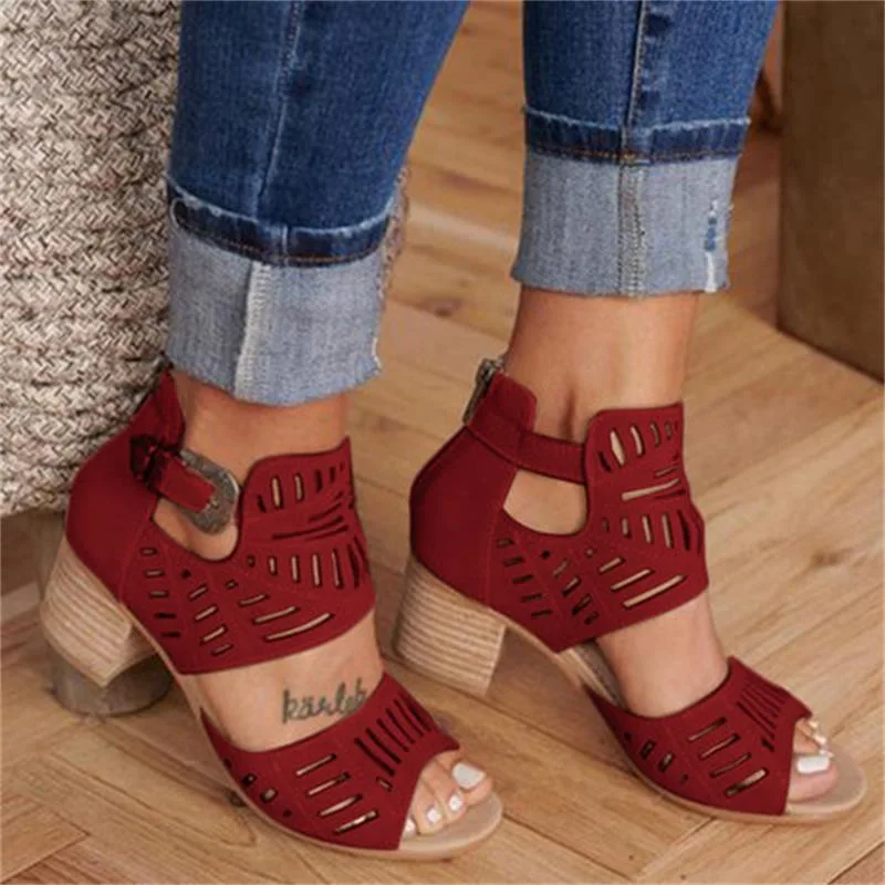 Women Wedge Sandals MID Heel Summer Slip-on Buckle Ladies Shoes