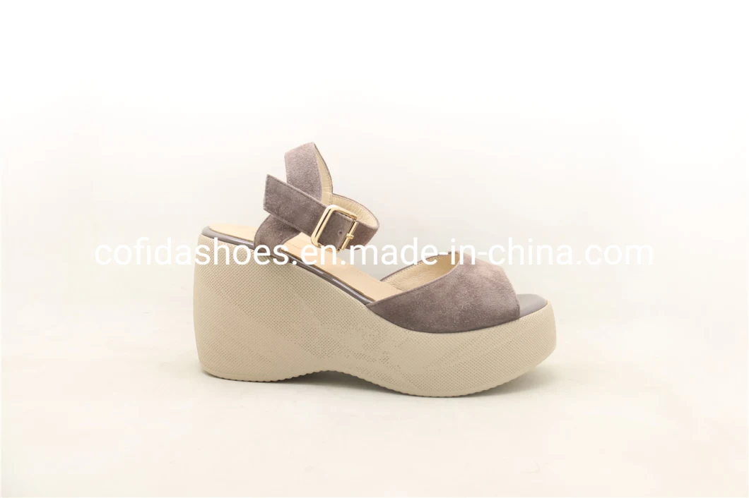 European High Heels Wedge Leather Sandals for Fashion Ladies