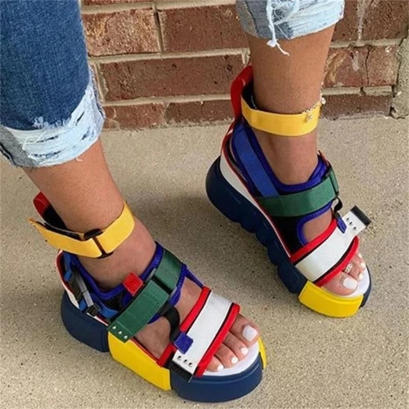 Superstarer Trendy Colorful Neon Women Sandals Summer 2020 Flats Platform Lady Shoes Women Sandals