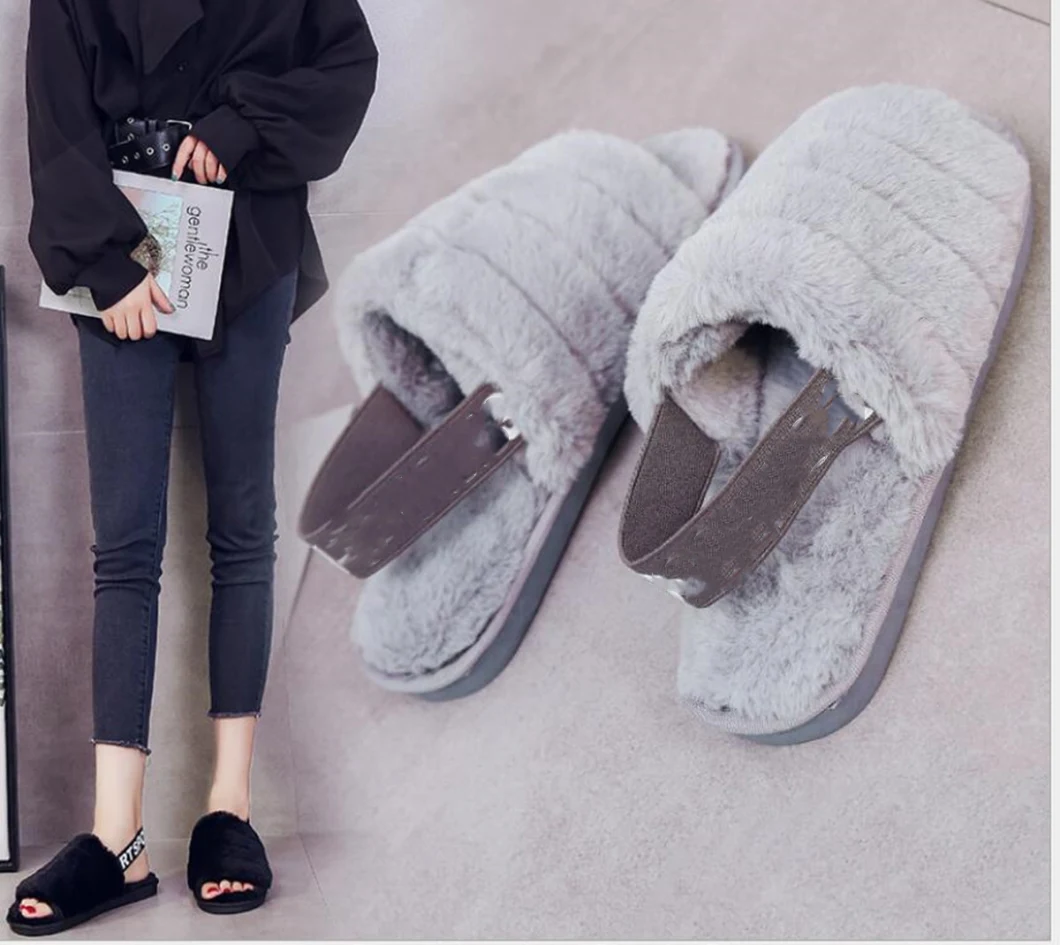 2020 New Style Ladies Plush Sandals Fur Sliders Sandals for Women with Elastic Back Ladies Shoes