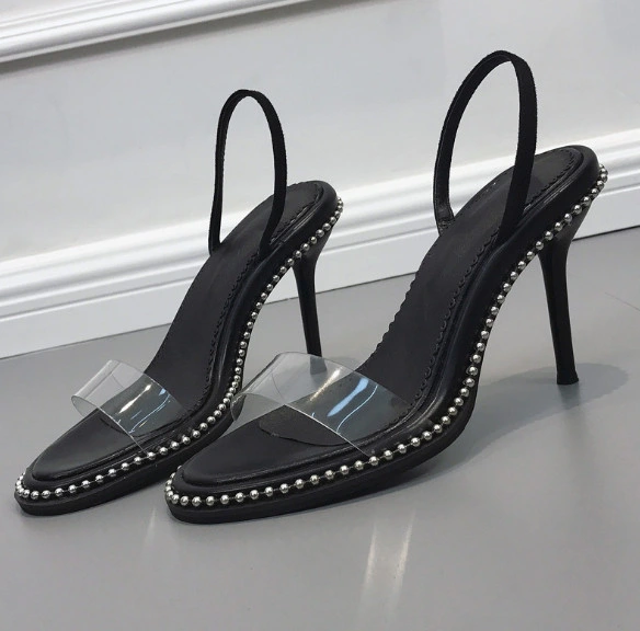 Women Custom Large Size High Heels Black Sandals PVC Pumps