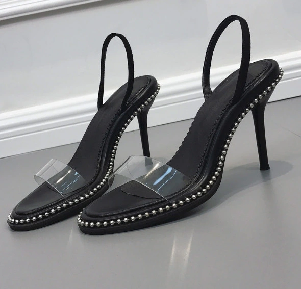 Women Custom Large Size High Heels Black Sandals PVC Pumps