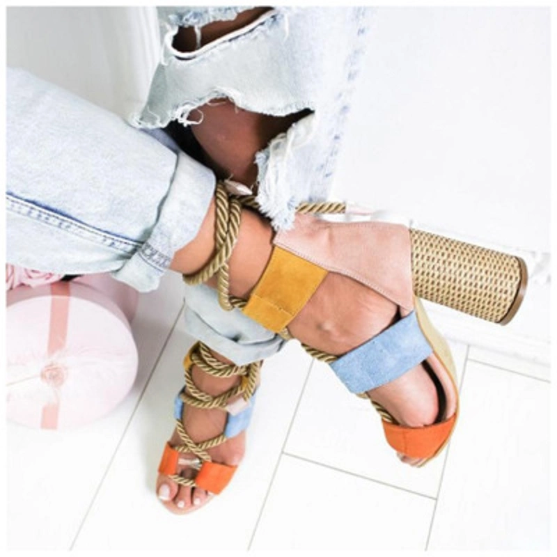 Women's Fashion Strappy Sandals, Open Toe Block High Heels Cutout Gladiator Sandals Esg13412