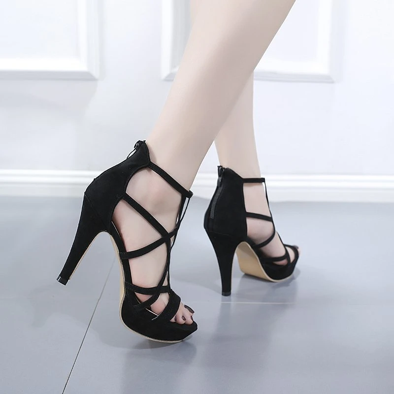 Women Sexy High Heels Black Sandals Party Shoes