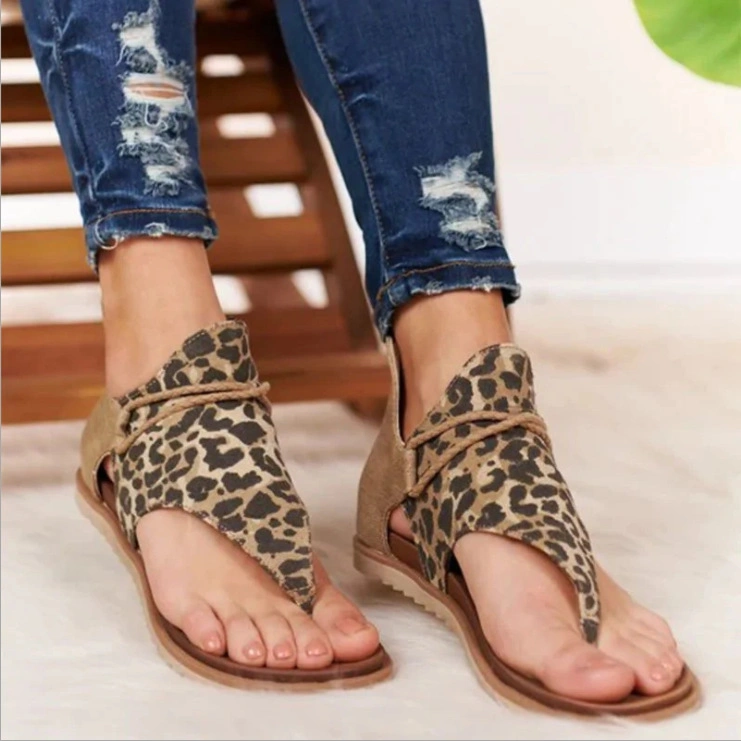 New Large Size Leopard Print Sandals Flat Non-Slip Casual Sandals