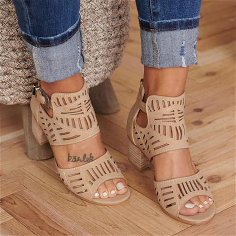 Women Wedge Sandals MID Heel Summer Slip-on Buckle Ladies Shoes