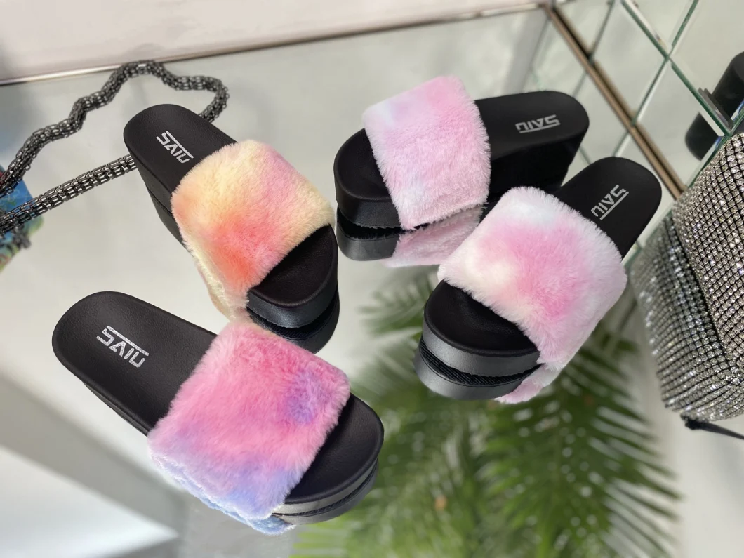 Custom Own Logo Fashion Sandals with Thick Bottom Wholesale Fur Slippers