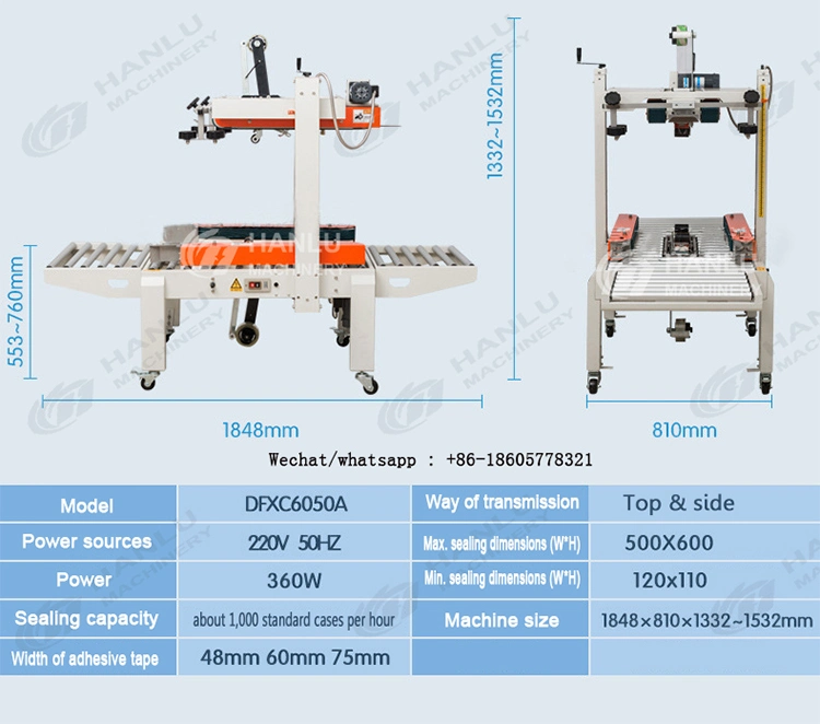 Dfxc6050A Semi-Automatic Case Sealer Carton Sealer (Top and Side Conveyor)