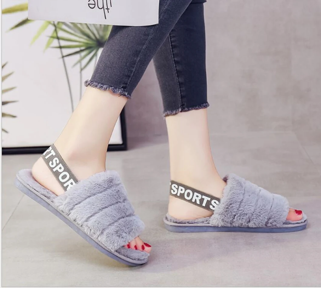 2020 New Style Ladies Plush Sandals Fur Sliders Sandals for Women with Elastic Back Ladies Shoes